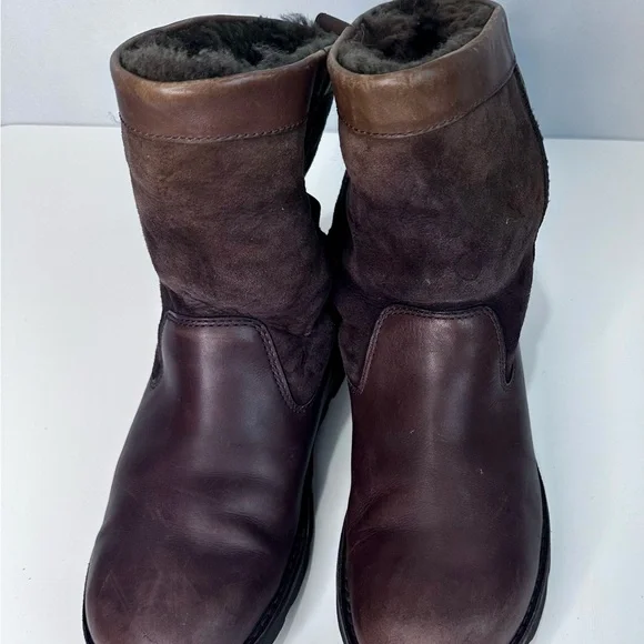 UGG Dark Brown Leather and Suede Winter Boots - Picture 10 of 10